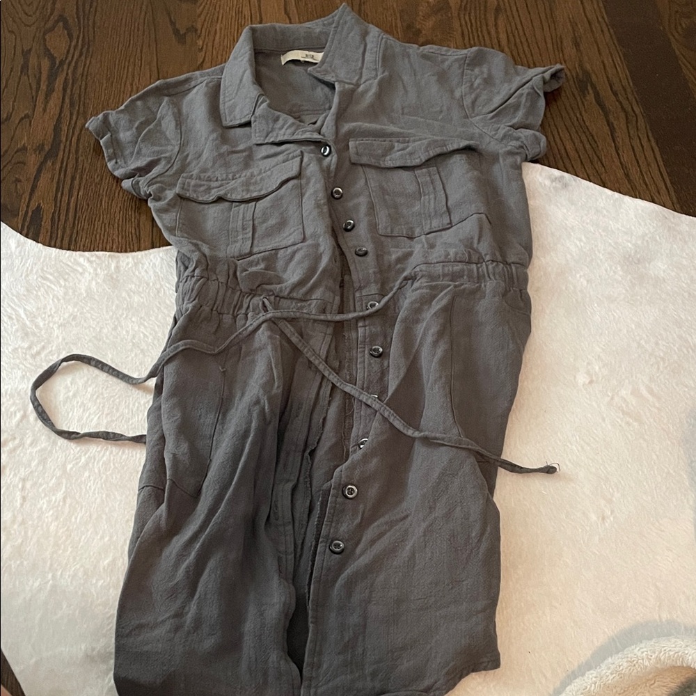 Gray Button-Up Dress with Belt